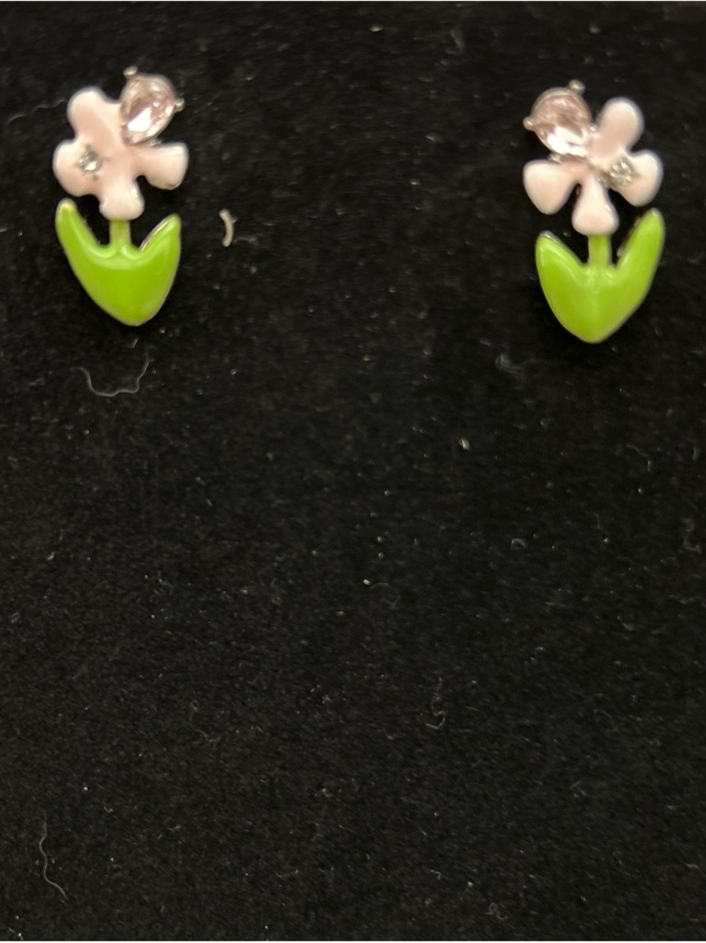 Pink & Green Enamel Flower Stud Earrings